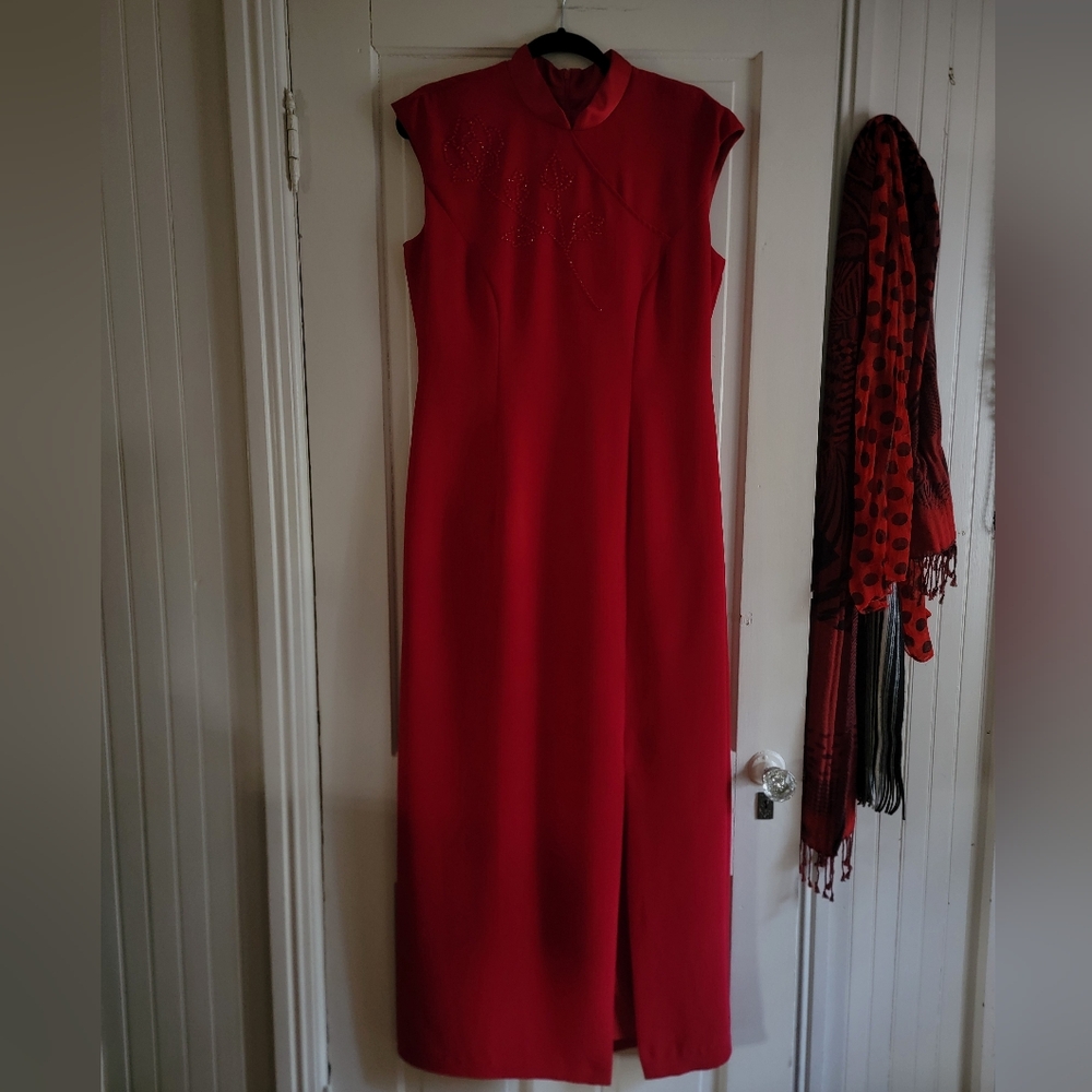 Elegant Red Chinese Style Beaded Dress